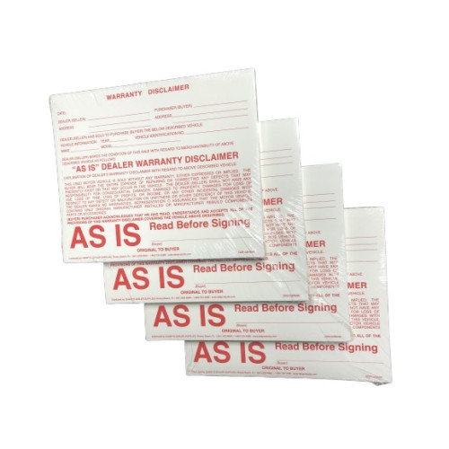 Danny's Dealer Supplies As Is Form Carbonless 2 Part Red 50 Pack Dds 103
